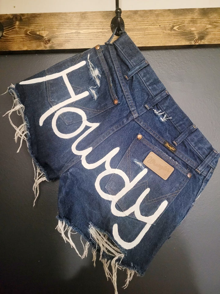 Howdy Hand Painted and Distressed Shorts