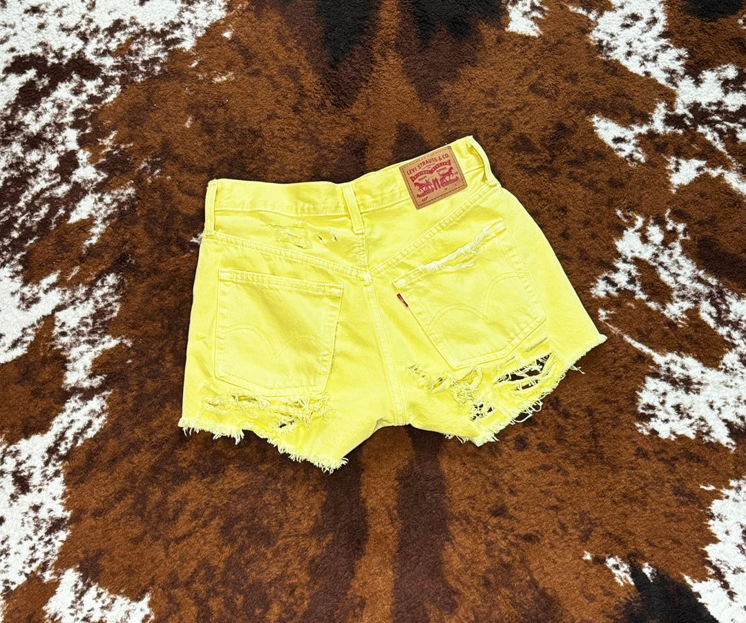 Yellow Rose Hand-Destroyed Denim Shorts