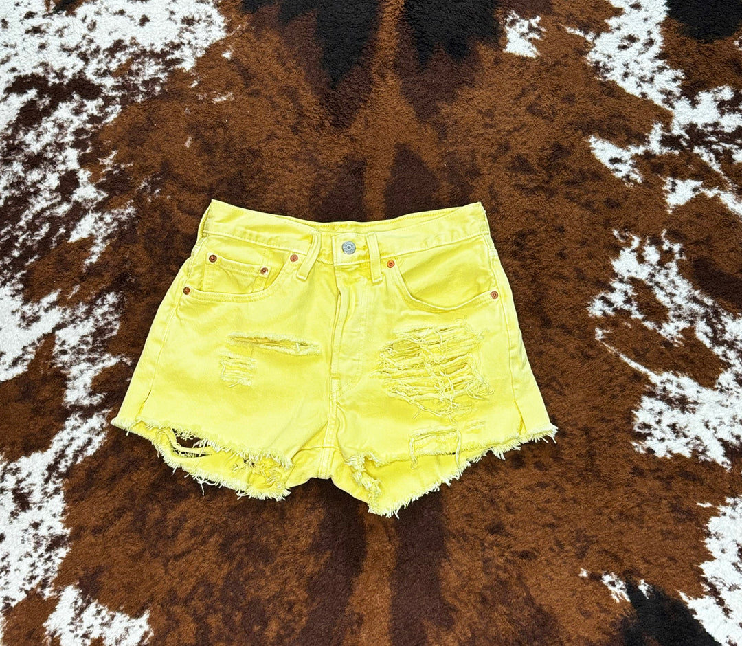 Yellow Rose Hand-Destroyed Denim Shorts